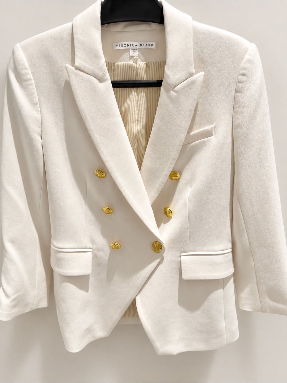 VERONICA BEARD White Double-Breasted Blazer Gold Buttons Size 4